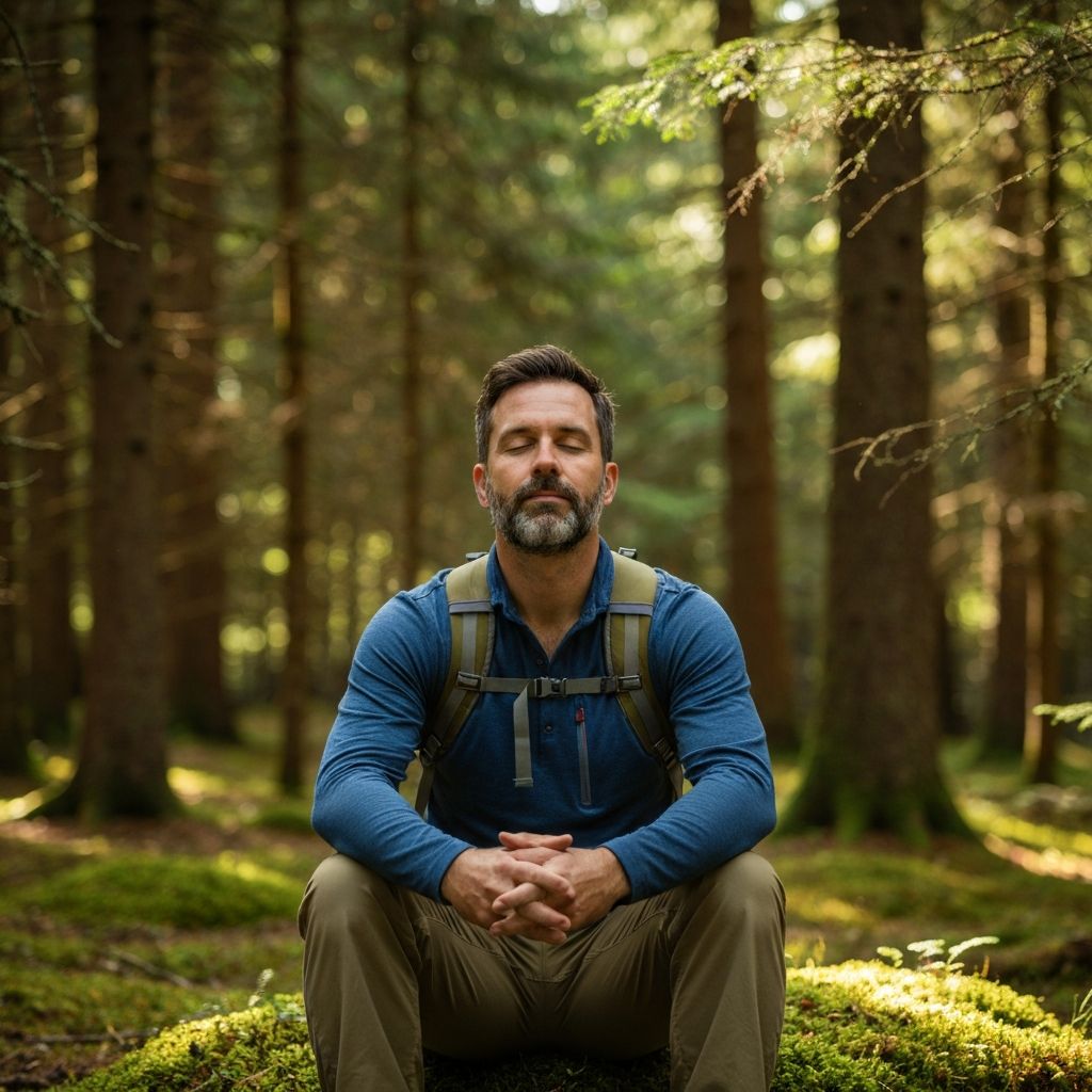 Man in contemplative outdoor setting